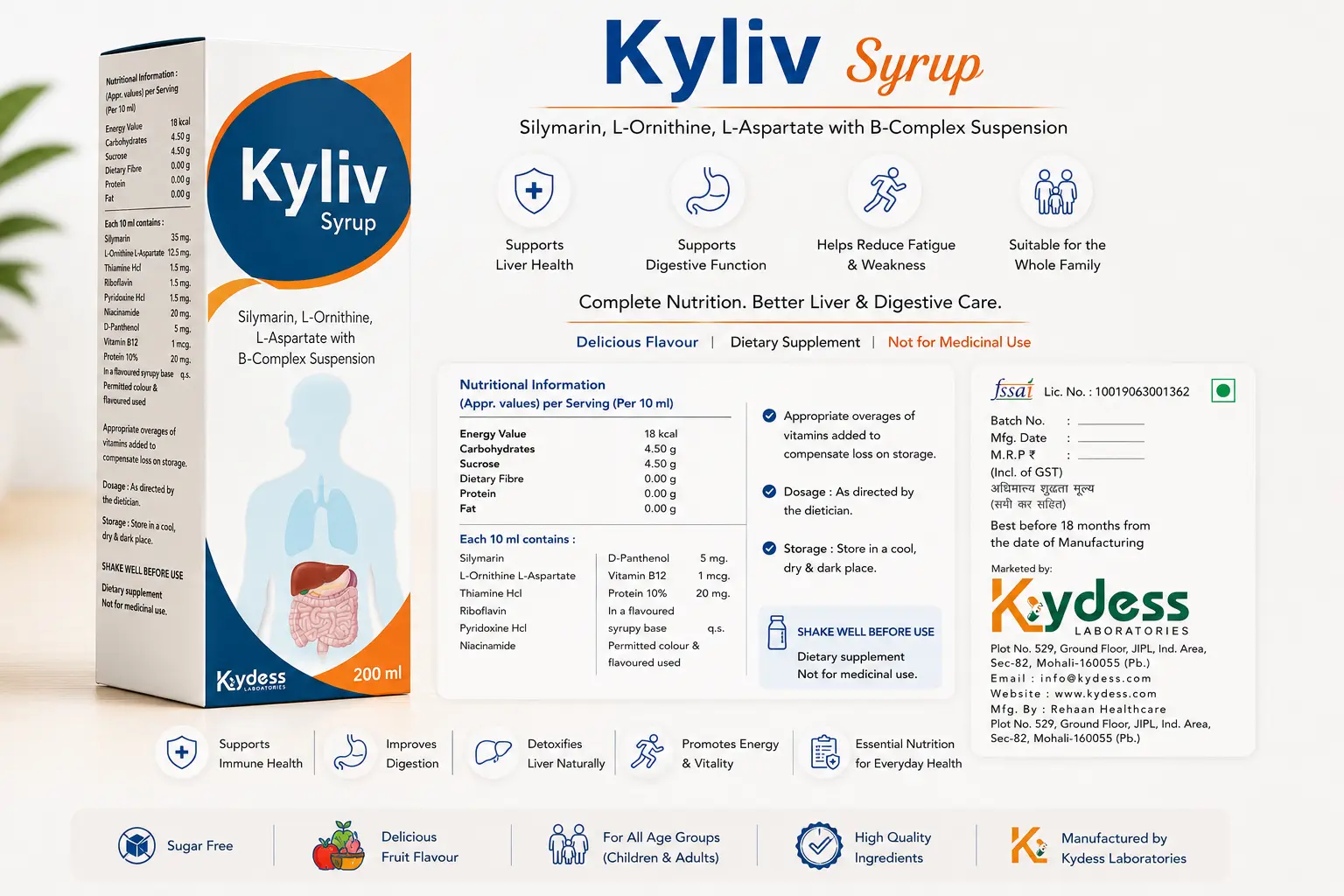 BetaLysin multivitamin syrup with L-Lysine, mango flavour, 300ml bottle